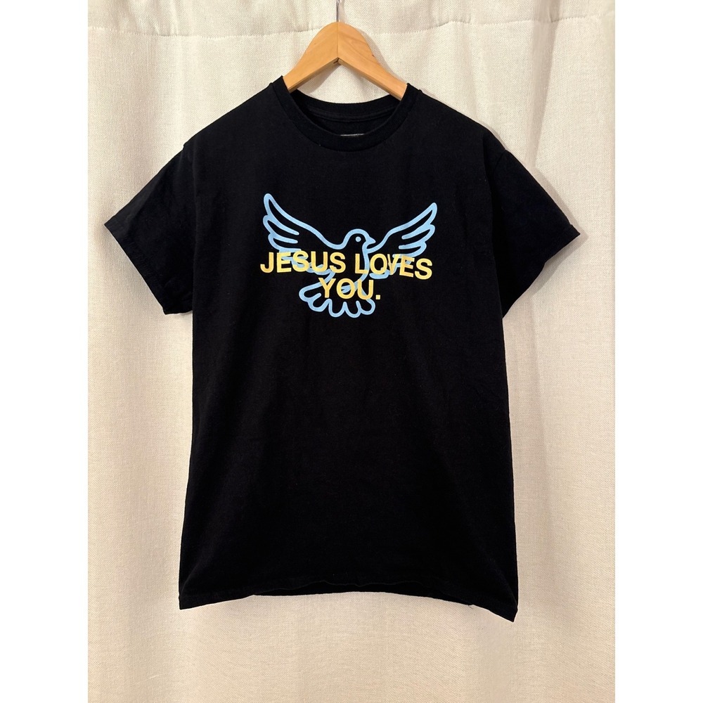 Jesus Loves You JLY Born Again Dove Graphic T-Shirt Black Mens Medium